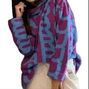 Marc Jacobs Purple and Blue Monogramed Oversized Hoodie